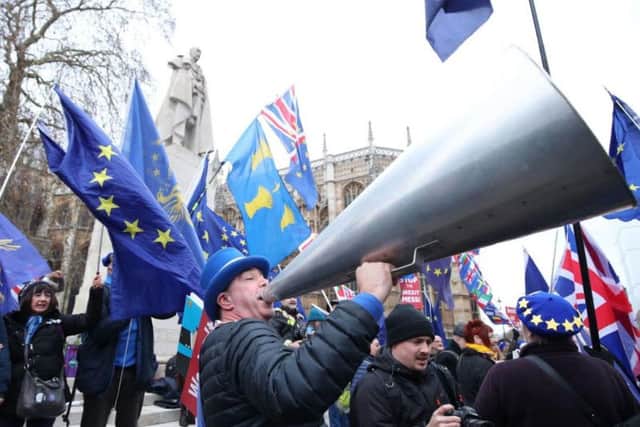 Anti-Brexit protester Steve Bray outside the Houses of Parliament, London, ahead of the House of Commons vote on the Prime Minister's Brexit deal. PRESS ASSOCIATION Photo