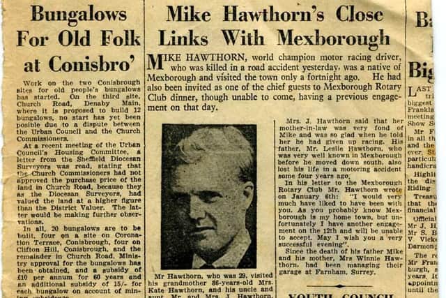 How the South Yorkshire Times reported Mike Hawthorn's death 60 years ago