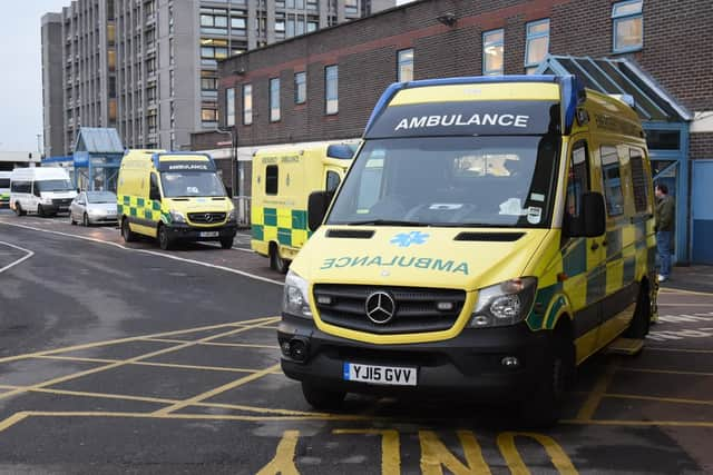 Ambulances parked outside Doncaster Royal Infirmary's emergency department