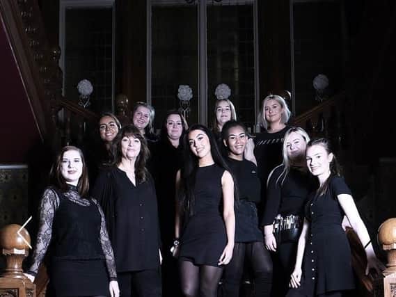 Doncaster College students with tutor, Sue Cocking