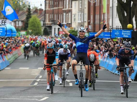 Tour de Yorkshire 2018. Stage 1 Beverley to Doncaster. Harry Tanfield takes the stage win in Doncaster. Picture: Chris Etchells