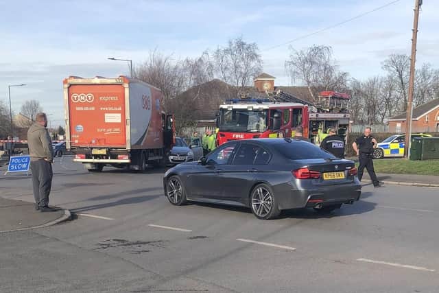 Collision between car and lorry at Cental Drive, Rossington, at 1.55pm, Thursday February 21, 2019