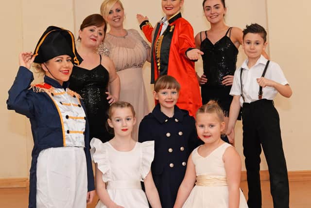 Emmie Anderson as P.T Barnum, pictured with other dancers involved in the Greatest Showman section of the performance Picture: NDFP-05-03-19-SteppingUp-4