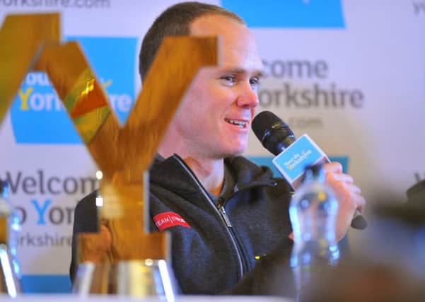 Chris Froome at a press conference held at Leeds Civic Hall on the eve of the Tour de Yorkshire. Picture Tony Johnson.