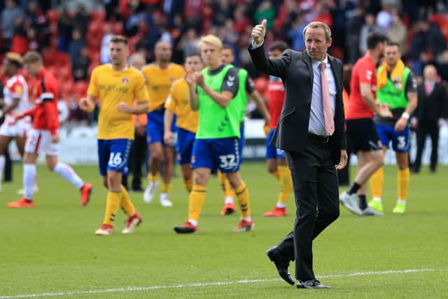 Charlton Athletic manager Lee Bowyer gives his fans the thumbs up.