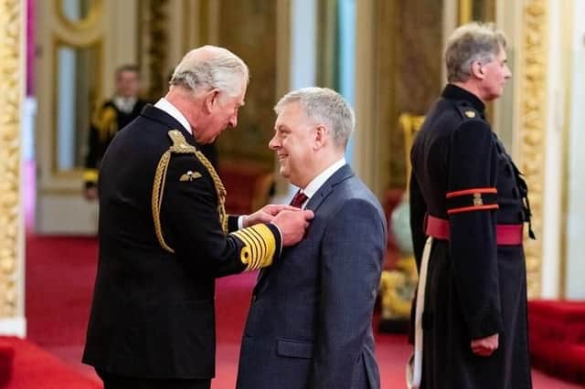 This picture is not for use after 16 July 2019, without Buckingham Palace approval.

Mr. Richard Parker from Sheffield is made an OBE (Officer of the Order of the British Empire) by the Prince of Wales at Buckingham Palace. PRESS ASSOCIATION Photo. Picture date: Thursday May 16, 2019. See PA story ROYAL Investiture. Photo credit should read: Dominic Lipinski/PA Wire