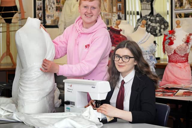 Laura Snow, 15 and Emillie Stokes, 17, pictured. Picture: Marie Caley NDFP-25-06-19-HallCrossFashion-3