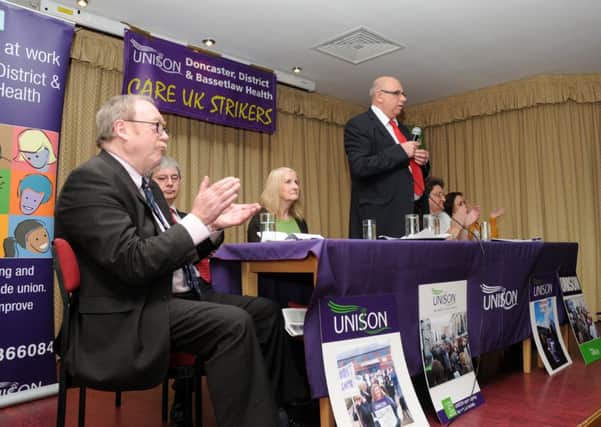 Top table at a rally of unison members about the Care UK strike. Picture: Andrew Roe