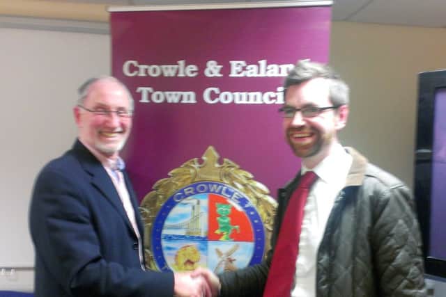 New Crowle and Ealand Town Mayor Ron Stewart and retiring mayor Paul McCartan.