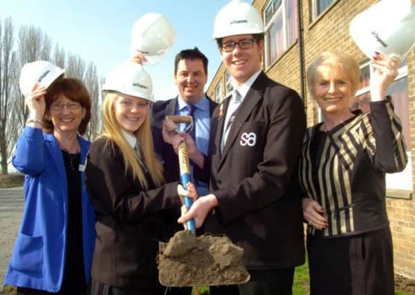 Ground breaking ceremony at South Axholme Academy for the new new proposed 6th form building.  L/r Marie Lister, Executive Principal, Grace Mainon (15) Head Girl, MP Andrew Percy, Matthew Brown (16) Head Boy and Cllr Liz Redfern.  Picture: Malcolm Billingham