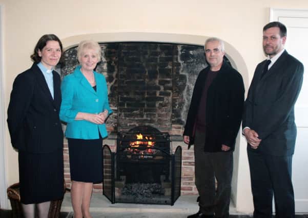 Hearth Project at the Epworth Old Rectory - pictured (L-R) are Rev. Dr. Claire Potter, Curator; Councillor Liz Redfern; Colin Briden - Archaeologist; and Stephen Oliver - Architect.