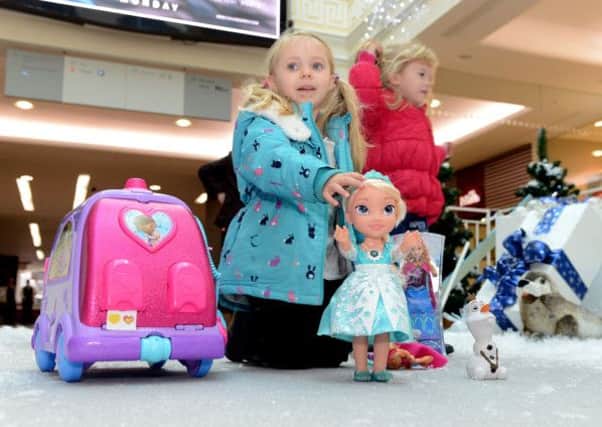 Meadowhall unveiled a selection of dream toys today (5 November 2014) and youngsters visiting the shopping centre got the chance to see and try them out. Our picture shows Olivia Mitchell, aged three and a half, of Barnsley.