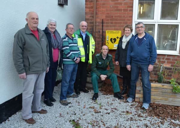 Pictured at the launch of the life-saving initiative in West Stockwith are representatives of the organisations that helped to fund it (from left) Peter Ray (West Stockwith Parish Council), June Ray (West Stockwith Players), Michael Bird (Village Hall Committee), Colin Gibson and Martyn Johnson (Five Villages First Responders), Hazel Brand (Bassetlaw District Council), and Jonathan Richardson (Village Hall Committee)