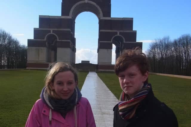 Poignant moment as Sophie Haslam and William McCullion visit the war memorial at Thiepval.