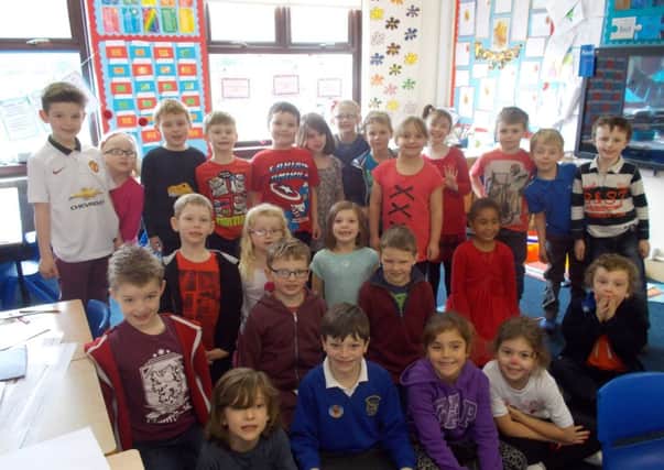 Epworth County Primary Academy pupils raising money during Red Nose Day.