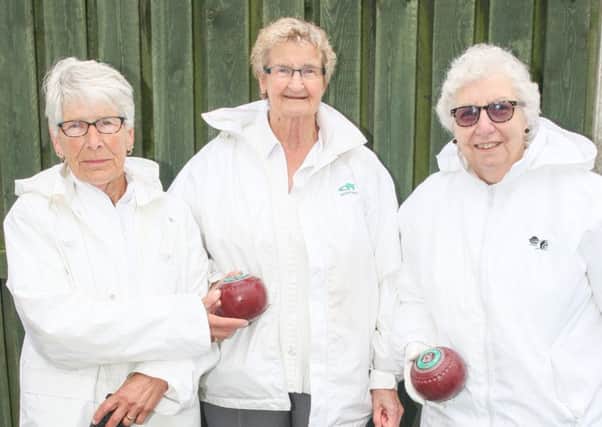 Margret McAdan, Olive Boon and Betty Philip of Crowle Bowls Team