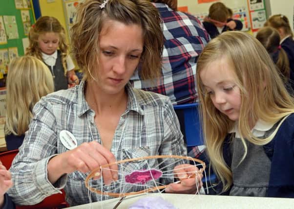 Artist Janine Knight, from Ropewalk, pictured during the Web Weaving workshop at Westwoodside C of E primary school. Picture: Marie Caley NEPB Web Weaving MC 1