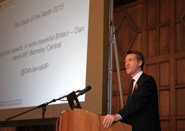 Dan Jarvis MP giving a keynote speech at Sheffield Town Hall