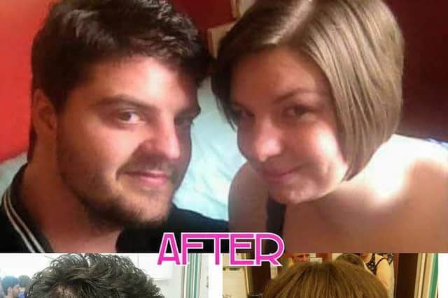 Chris and Becki Stead after their hair was cut for charity.