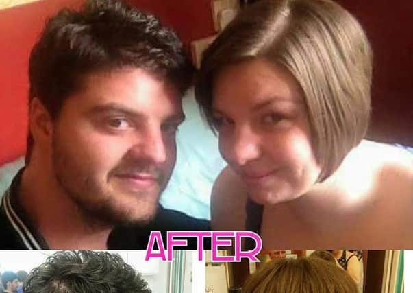 Chris and Becki Stead after their hair was cut for charity.