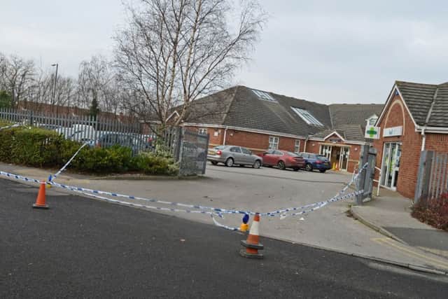 Police cordon at The Rossington Practice on Grange Lane after a man suffers stab wounds. Picture: Marie Caley NDFP Rossington Incident MC 2