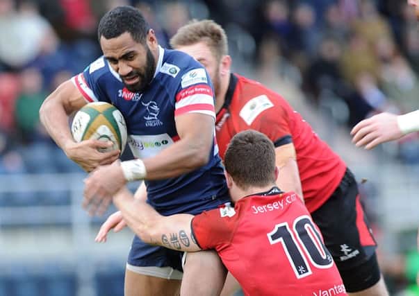Knights' Andrew Bulumakau is tackled against Jersey. Picture Scott Merrylees