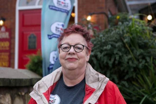 Comic Relief handout photo of Jo Brand in Thorne, South Yorkshire  as she starts off on Day 3 of her 150 mile walk from Hull to Liverpool for Sport Relief. PRESS ASSOCIATION Photo. Picture date: Sunday January 24, 2016.  Photo credit should read: Ian Tuttle/Comic Relief/PA Wire

NOTE TO EDITORS: This handout photo may only be used in for editorial reporting purposes for the contemporaneous illustration of events, things or the people in the image or facts mentioned in the caption. Reuse of the picture may require further permission from the copyright holder.