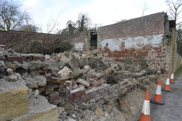 The remains of the wall on Hickleton Road which caused the road to be closed after collapsing