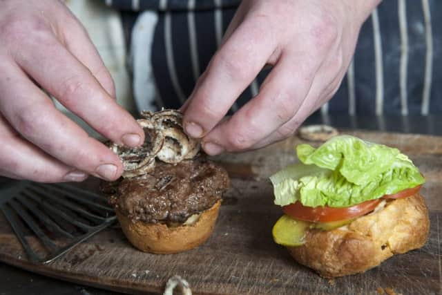 Perfect Yorkshire Puddings used to make a burger by The Milestone Head Chef Jamie Robinson