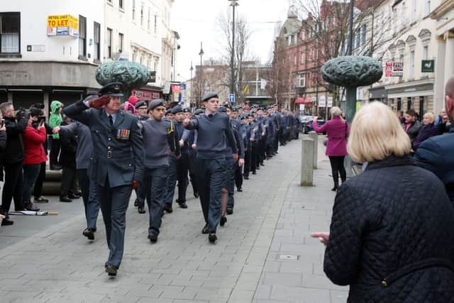 Local ATC Cadets march through Doncaster to mark the 75th anniversary of the cadet force, Doncaster, United Kingdom on 7 February 2016. Photo by Glenn Ashley.