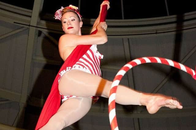 An acrobat wows the crowds at the Doncaster Dome.