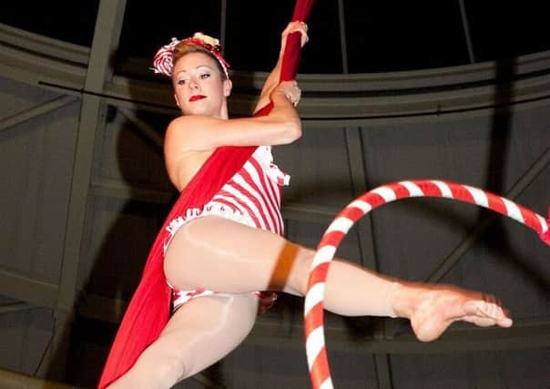 An acrobat wows the crowds at the Doncaster Dome.