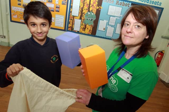 The NSPCC ChildLine Schools Service visited Woodseats Primary School. The School Service educates children about abuse, including bullying, neglect, physical, sexual and emotional abuse. Pictured is Kathy Cookson from the service with pupil George.