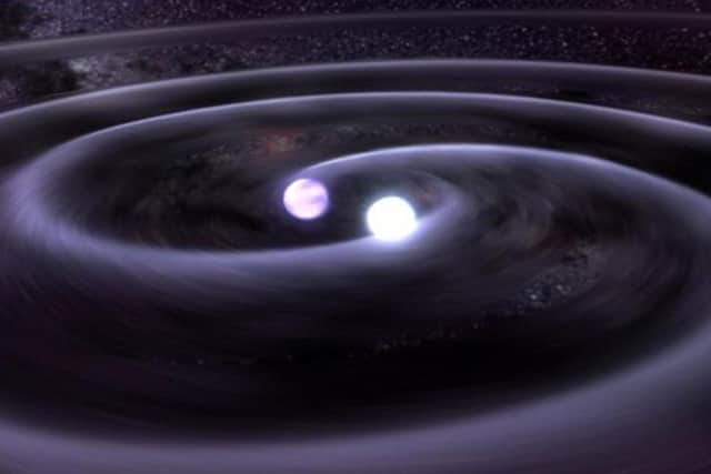 Gravitational wave astronomy, observing ripples in space-time, could be used to study before seen cataclysmic events, such as this artist's rendition of a binary-star merger. Photo: NASA.