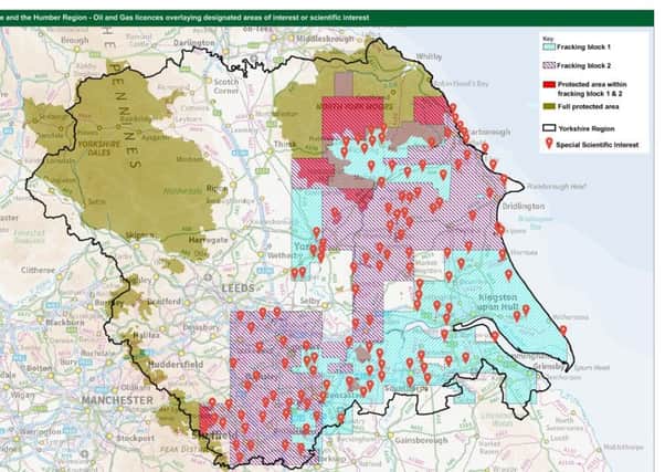 A map of potential fracking locations in Yorkshire