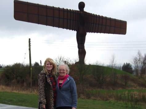 Linda at the halfway point - The Angel of the North.