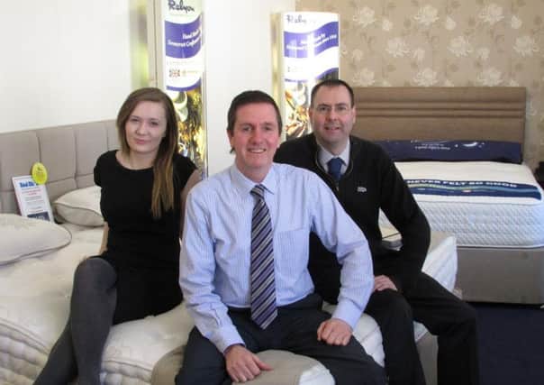 The Bed Shop staff in Doncaster from l to r:- Toni Hamilton, head sales advisor,  middle Keith Winter, branch manager for 30 years, and Nick Cutts, administration manager.