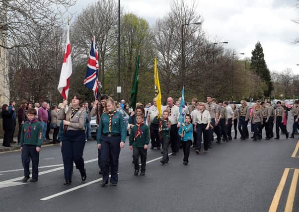 Scouts march through Doncaster on their St Georges Day Parade