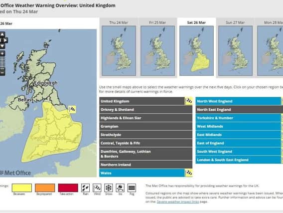A weather warning has been issued for much of England - including South Yorkshire - for Easter Saturday