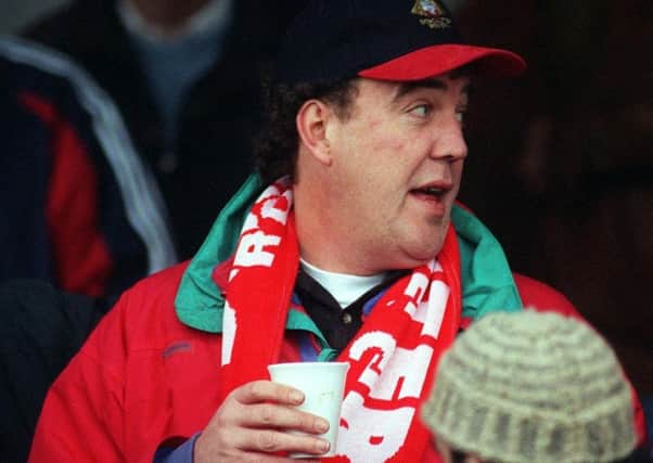 Jeremy Clarkson filming in Doncaster at a Doncaster Rovers match in 1998.
