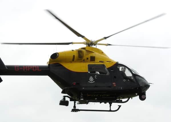The police helicopter in action in South Yorkshire