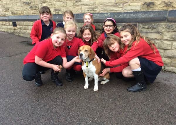 Lound Primary pupils with school dog Jeremy