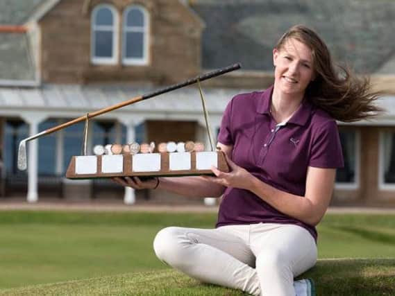 Olivia Winning after victory in the Helen Holm Scottish women's open stroke play championship. Pic by Kenny Smith/Scottish Golf
