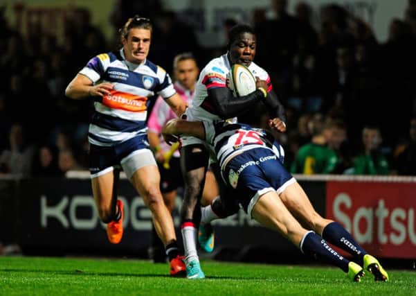Tyson Lewis, pictured in action against Yorkshire Carnegie earlier this season.