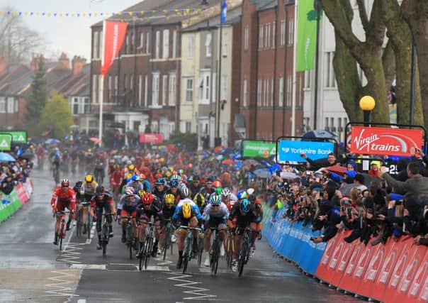 A bunch sprint to the men's race where Team Sky rider Danny Van Poppel came over the line first after a photo finish. Tour de Yorkshire - Stage 2 between Otley and Doncaster. Saturday 30th April 2016. Picture: Chris Etchells