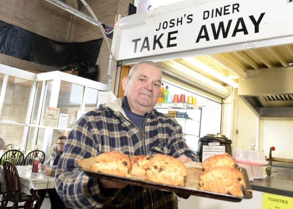South Yorkshire Times reader offer. Ernest Strawbridge with homemade scones at JoshÃ¢Â¬"s DIner Takeaway in Mexborough market
