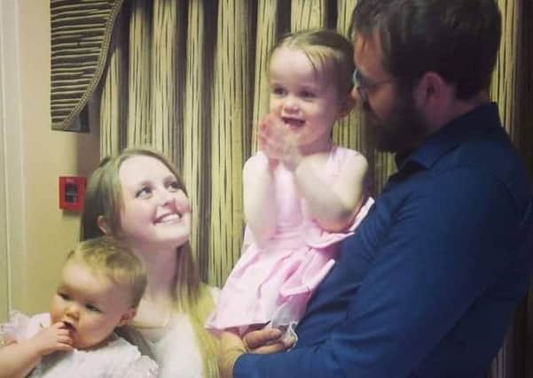 Beth Noon, 24, of Askern, Doncaster, pictured with her husband Thomas, 25, and daughters three-year-old Bella and one-year-old Esmae. Beth was alone when she gave birth to Esmae in August 2014 at her home.