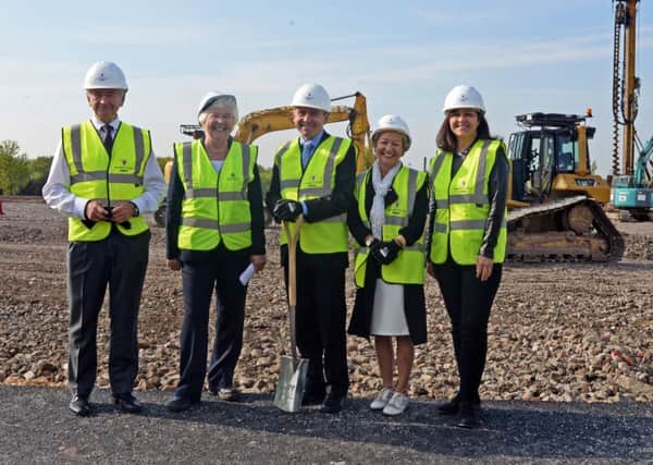 Robert Goodwill, Minister of State for Transport, breaks ground at the National College for High Speed Rail. He is pictured with l-r Terry Morgan, College Chairman, Ros Jones, Mayor of Doncaster, Rosie Winterton and Caroline Flint, Doncaster MP's. Picture: Marie Caley