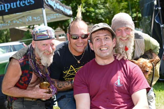 Ben Parkinson, attended the Something to Smile about festival with the Pilgrim Bandits, he is pictured here with brothers Phillip and Steve Townsend and Red Ken, Lead singer of Saturday night headliners Ferocious Dog. Picture: Marie Caley NDFP Something to Smile MC 6