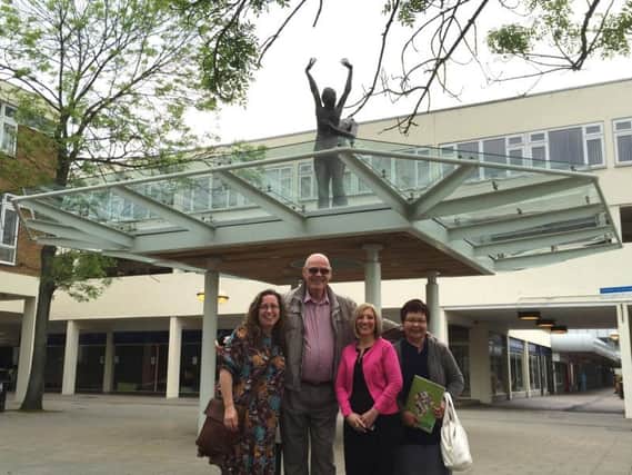Designer Eck Selke with Mandy Keating, who was involved in the statue's restoration, Waterdale centre manager Rebecca Berry and his wife Josie.